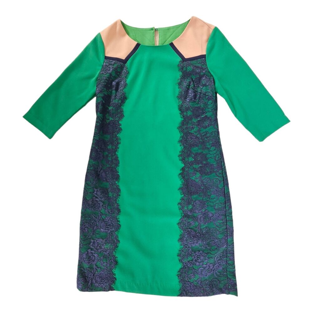 Anthropologie Champagne & Strawberry Shift Dress Lucious Green Color Block XXS‎